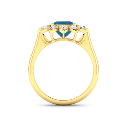 Genuine London Blue Topaz and Diamond Halo Ring