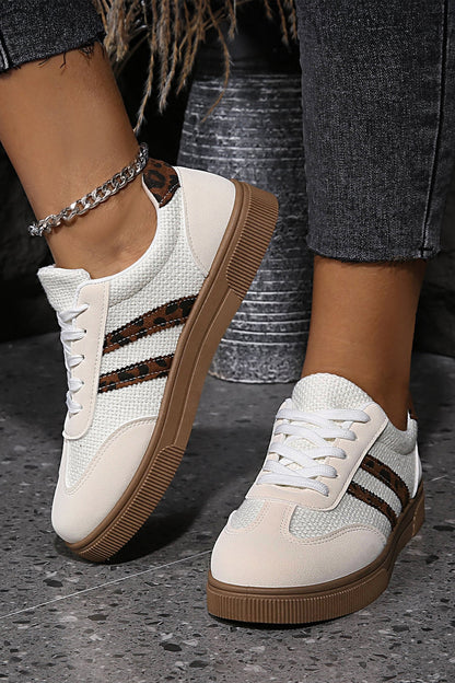 Threaded Pear Lila Leather Patchwork Flat Sneakers