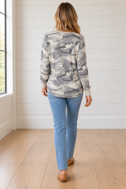 Threaded Pear Dakotah Western Textured Knit Long Sleeve Top