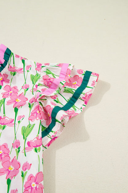Threaded Pear Elyse Ruffled Short Sleeve Blouse