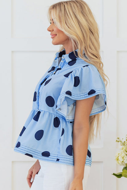 Threaded Pear Journey Polka Dot Buttoned Blouse