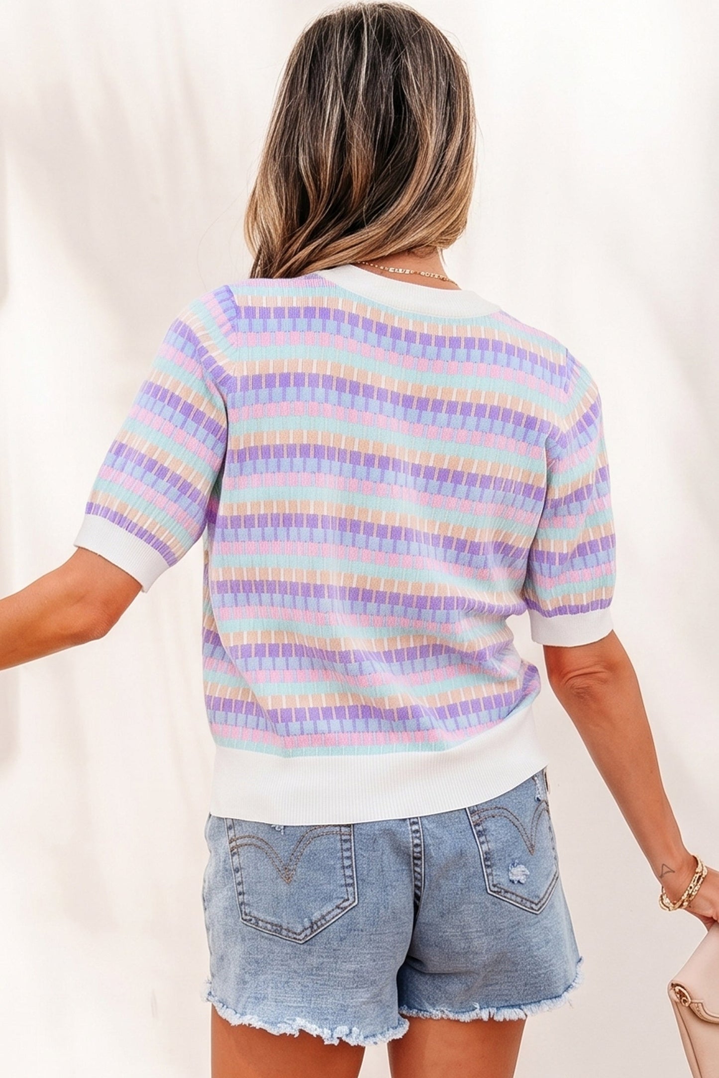 Threaded Pear Ailany Knit Short Sleeve Sweater