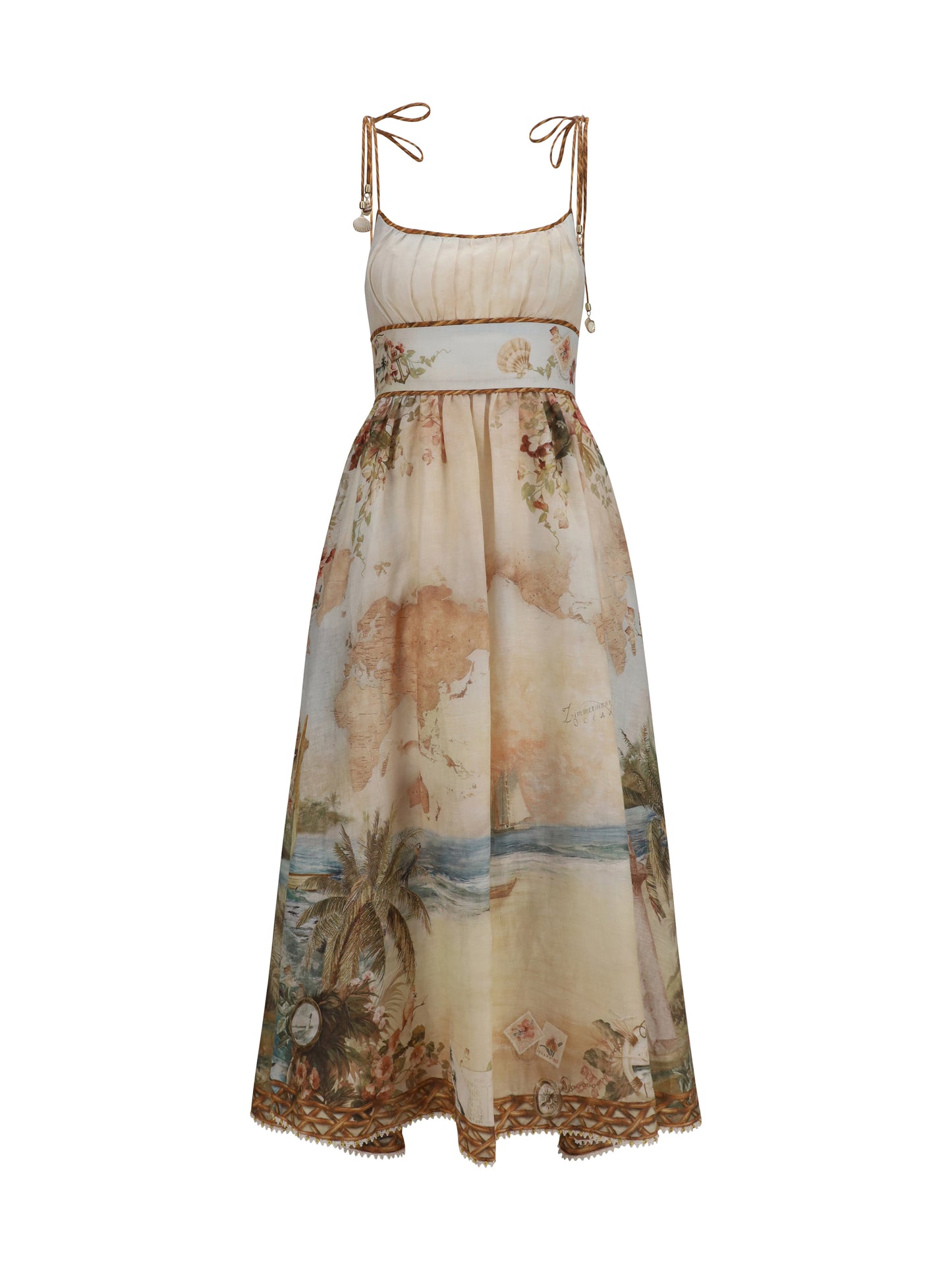 Dress Mahon Linen Island Map Blue