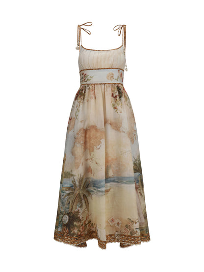 Dress Mahon Linen Island Map Blue