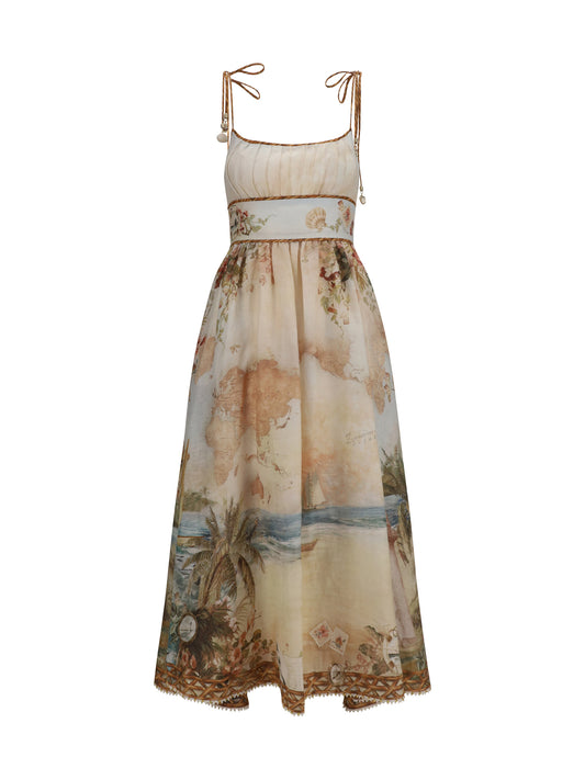 Dress Mahon Linen Island Map Blue