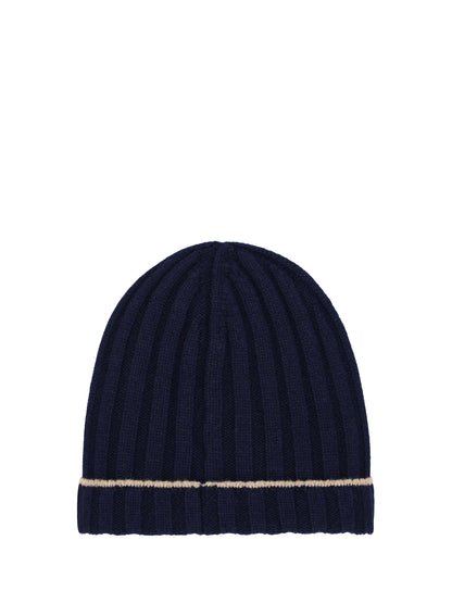 Beanie Hat Cashmere Navy/Camel