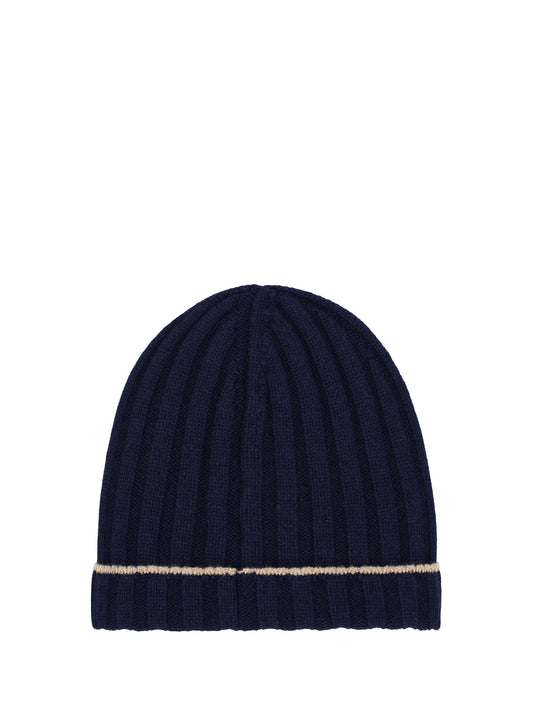 Beanie Hat Cashmere Navy/Camel
