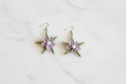 Handmade Pastel Floral Crochet Dangle Earrings for Women