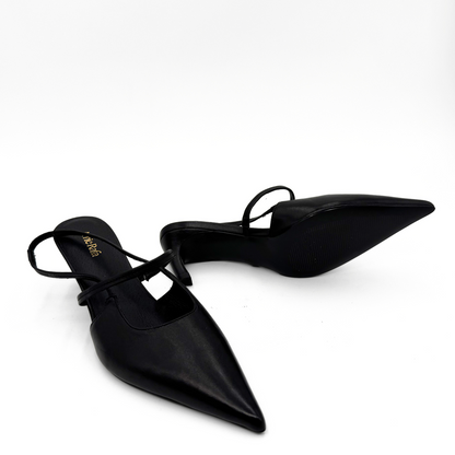 Connie Slingback Leather Heels - Black
