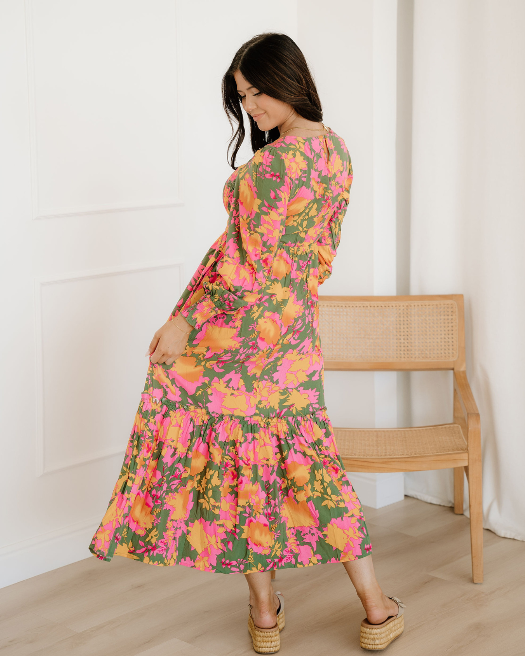 Tinsley Floral Puff Sleeve Smocked Bodice Frill Tiered Dress