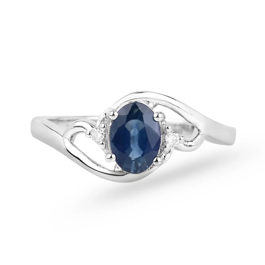 0.95 Ct Oval Blue Sapphire & Lab Grown Diamond Prong 10K Gold Bypass Engagement Ring