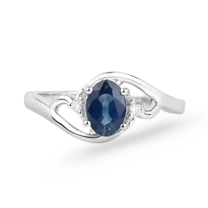 0.95 Ct Oval Blue Sapphire & Lab Grown Diamond Prong 10K Gold Bypass Engagement Ring