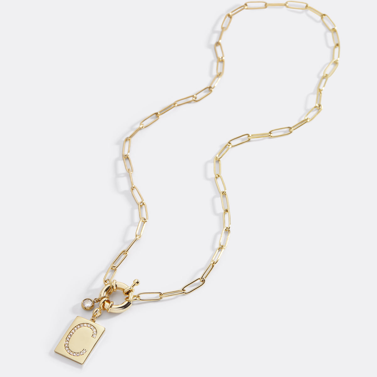 Mint & Lily Pave Initial Pendant Necklace with Paperclip Chain