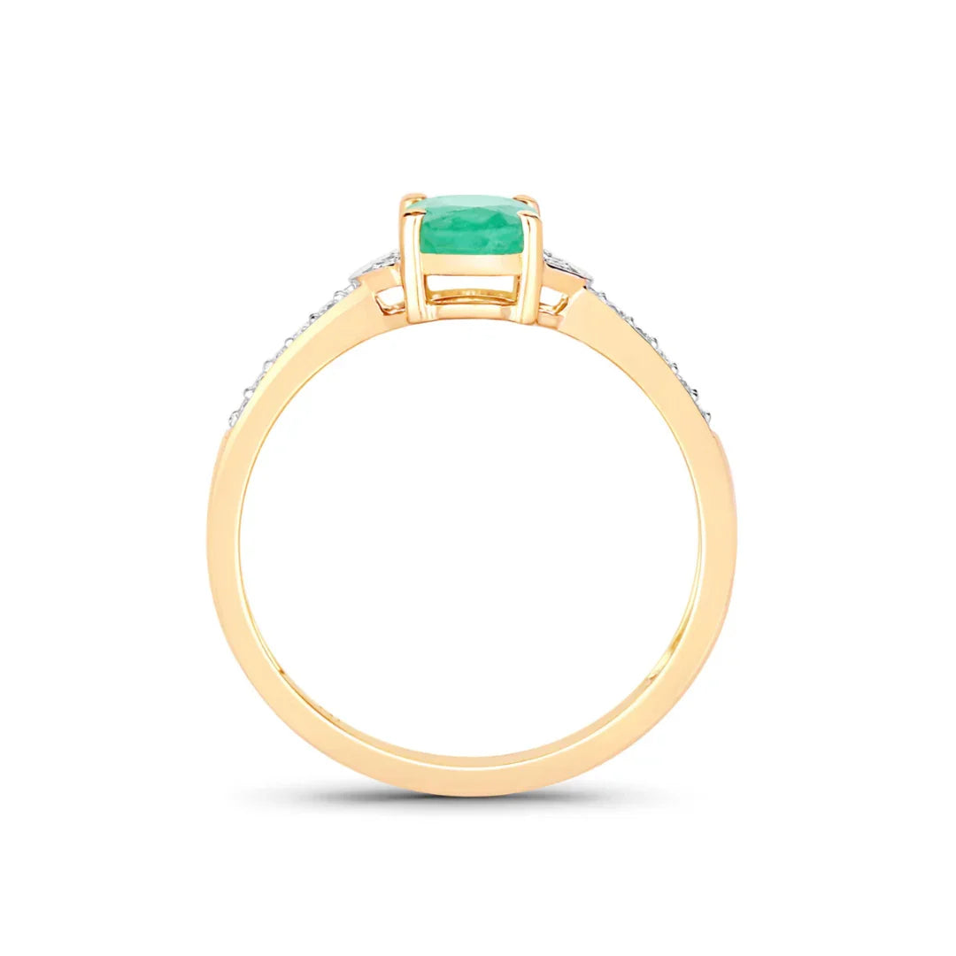 0.72 Ct Oval Green Zambian Emerald Diamond Prong 10k Gold Pave Bridge Ring