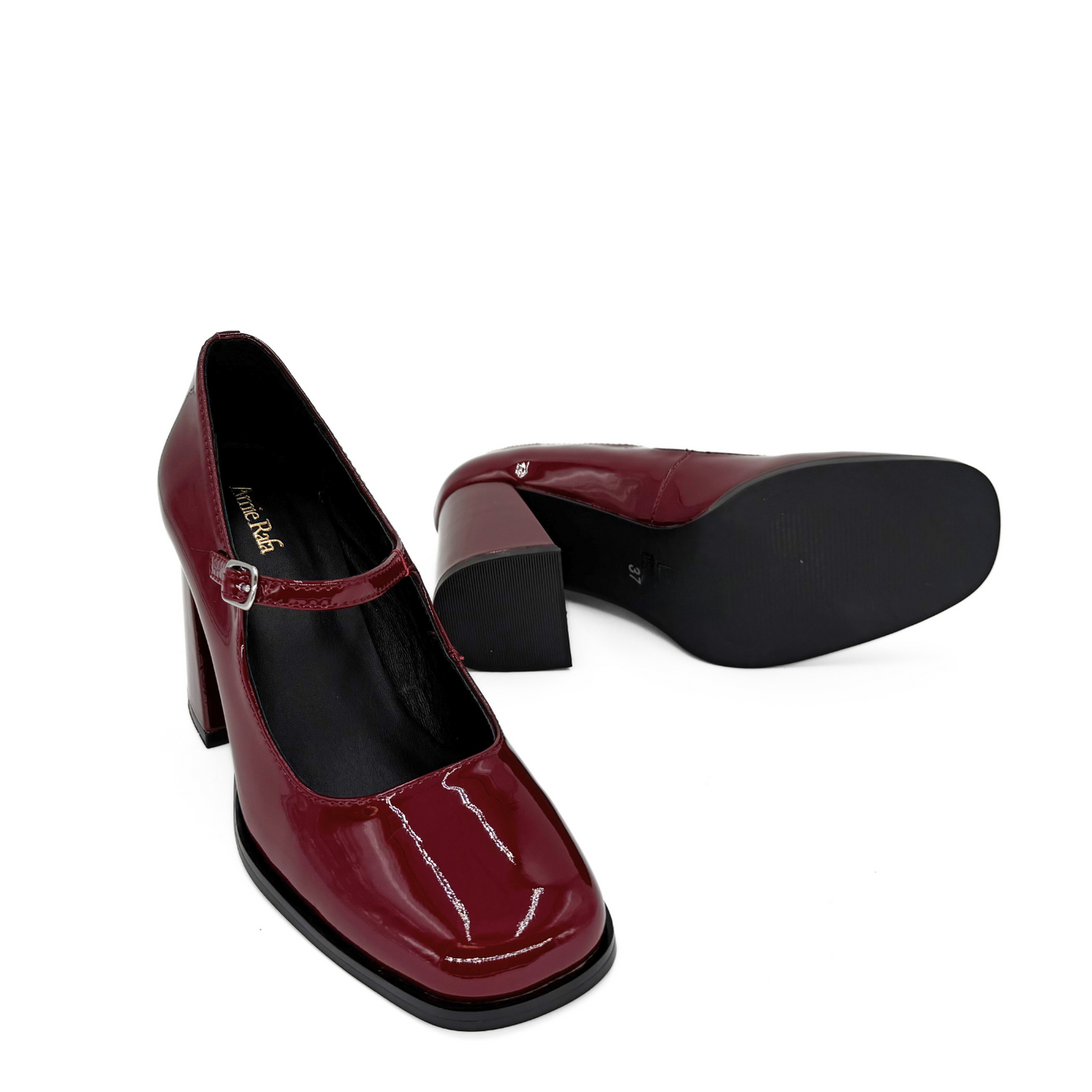 Jackie Patent Leather Mary Jane Heels - Burgundy