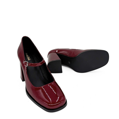 Jackie Patent Leather Mary Jane Heels - Burgundy