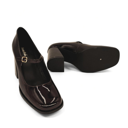 Jackie Patent Leather Mary Jane Heels - Brown