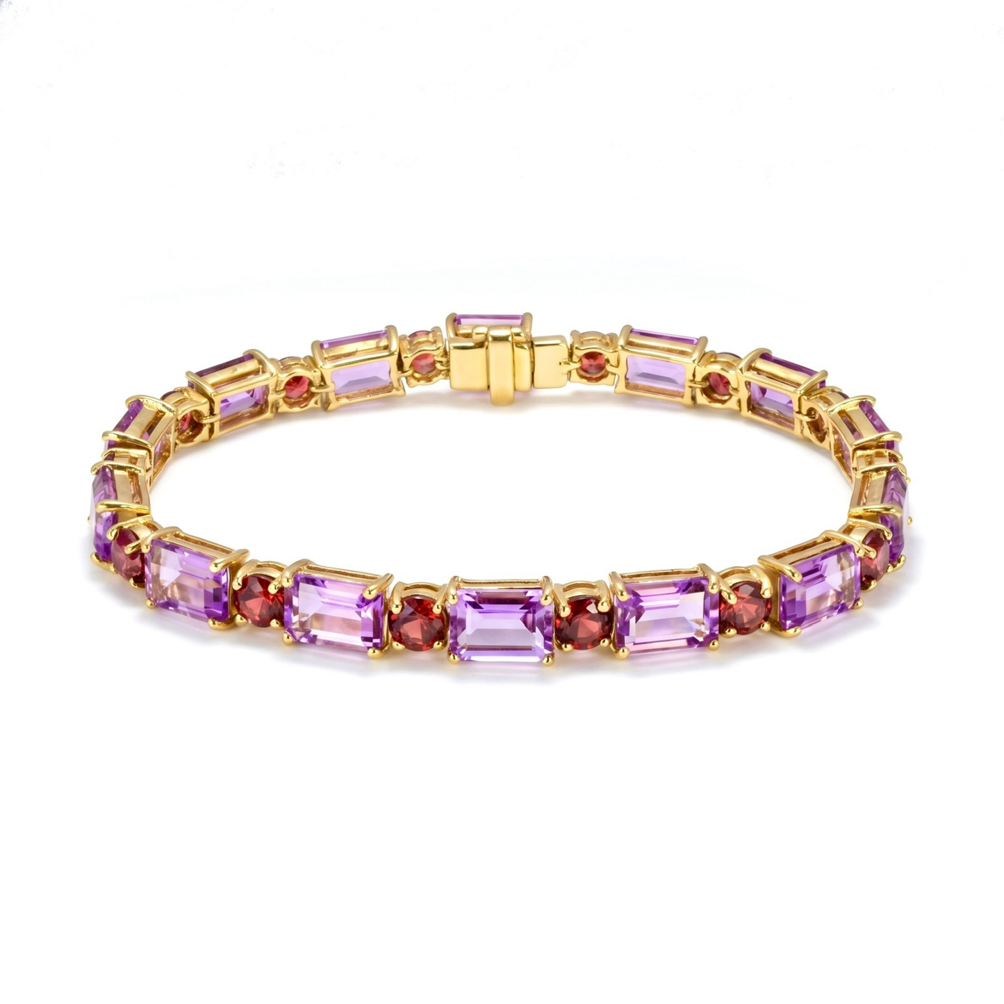 16.96 Ct Multi-Gemstone Prong Yellow Gold Plated Silver Alternating Inline Box Clasp Tennis Bracelet