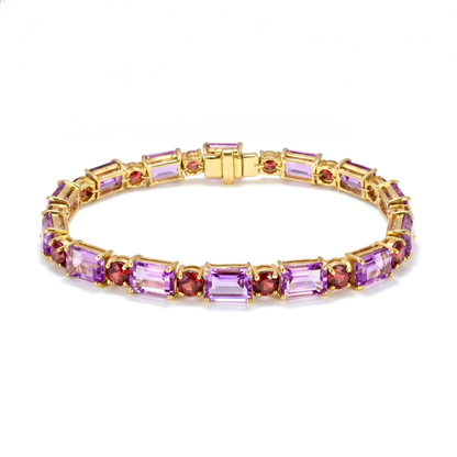 16.96 Ct Multi-Gemstone Prong Yellow Gold Plated Silver Alternating Inline Box Clasp Tennis Bracelet