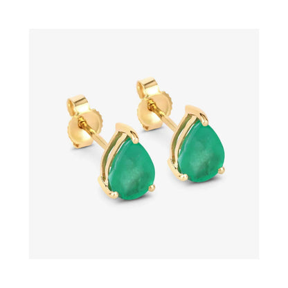 1.30 Ct Pear Green Zambian Emerald Prong 10k Gold Teardrop Stud Earrings