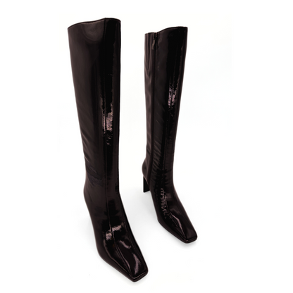 Mishel Patent Leather Knee High Boots - Burgundy