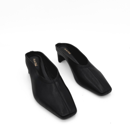 Junie Heeled Leather Mule - Black