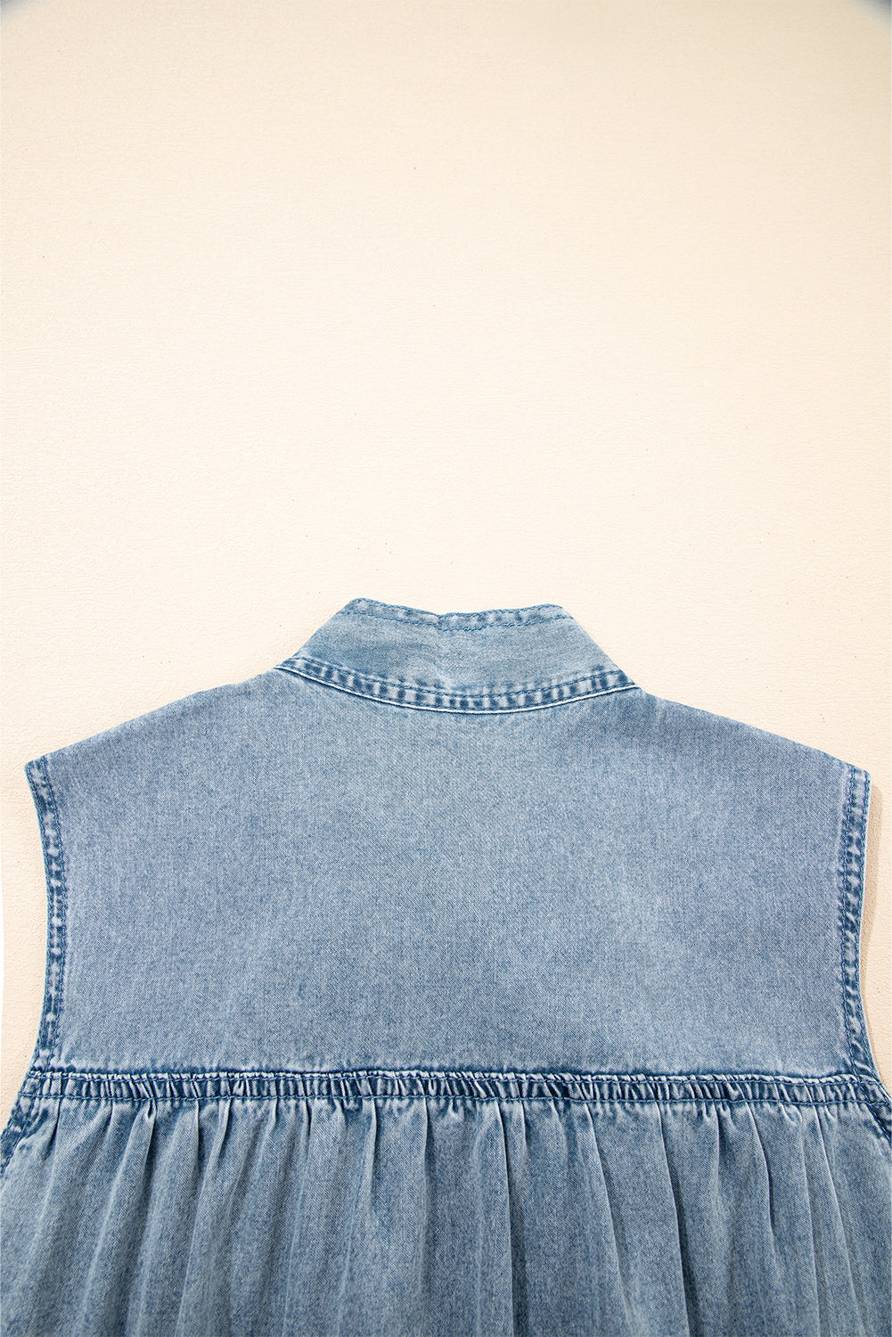 Threaded Pear Clare Sleeveless Ruffled Chambray Dress