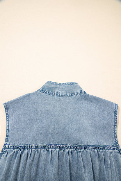 Threaded Pear Clare Sleeveless Ruffled Chambray Dress