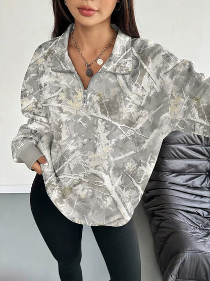Quarter-Zip Printed Sweatshirt with Ribbed Cuffs