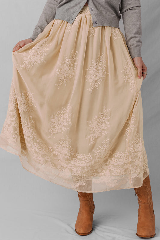 Threaded Pear Vivienne Embroidered Mesh Overlay Long Skirt
