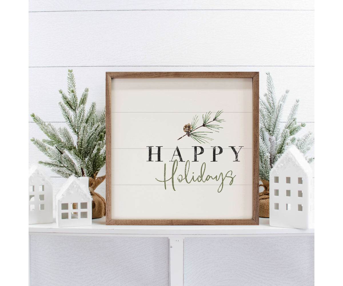 Kendrick Home Happy Holidays Pine Branch White