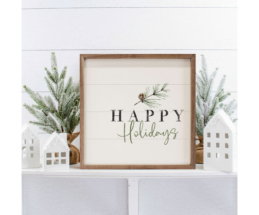 Kendrick Home Happy Holidays Pine Branch White