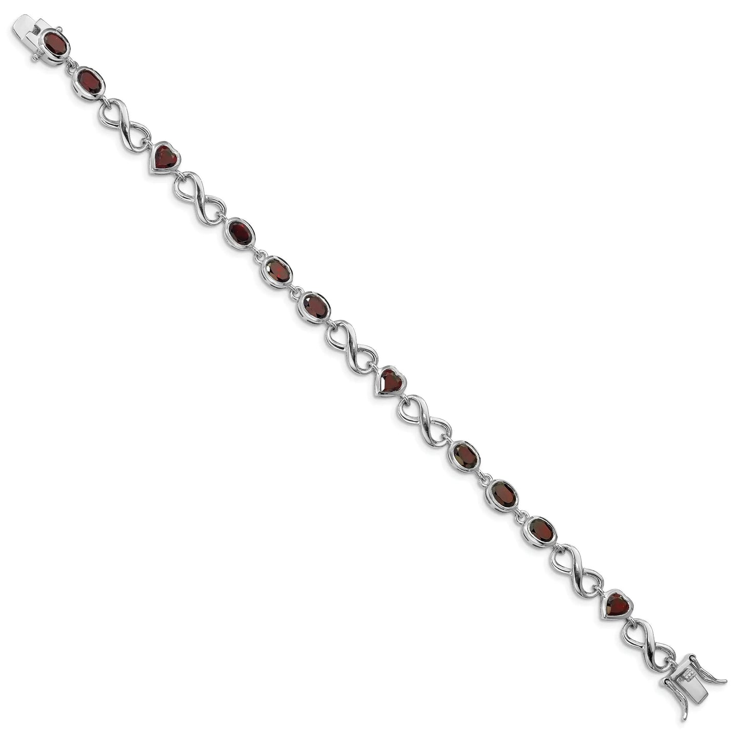 Genuine Garnet Silver Link Infinity Heart Bracelet
