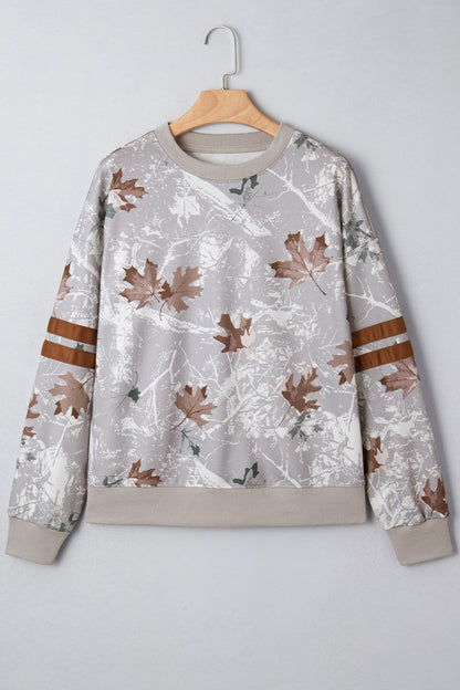 Threaded Pear Salem Striped Sleeve Casual Sweatshirt