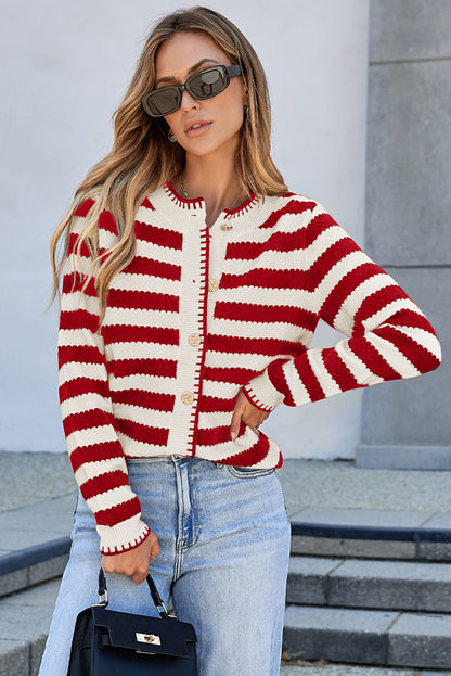 Threaded Pear Rylee Stripe Button Cardigan Sweater