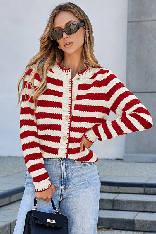Threaded Pear Rylee Stripe Button Cardigan Sweater