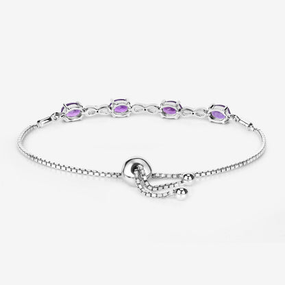 Oval Purple Amethyst Prong Two-Tone Gold Plated Silver Infinity Bolo Adjustable Bracelet