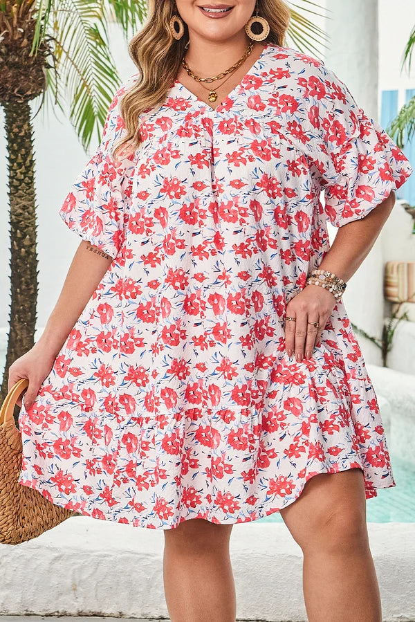 Threaded Pear Zariah Ruffled Half Sleeve PLUS Dress
