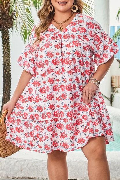 Threaded Pear Zariah Ruffled Half Sleeve PLUS Dress