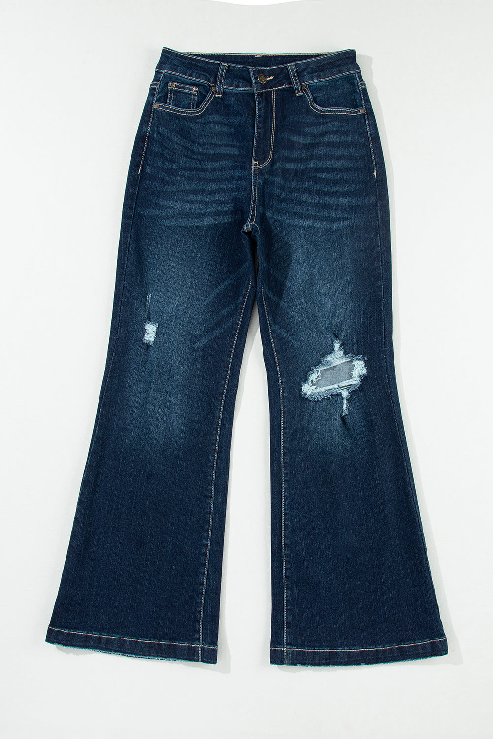 Threaded Pear Khloe High Rise Ripped Bell Bottom Jeans