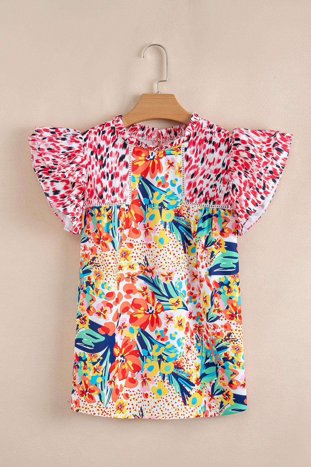 Threaded Pear Keyla Floral Mixed Ruffle Cap Sleeve Blouse