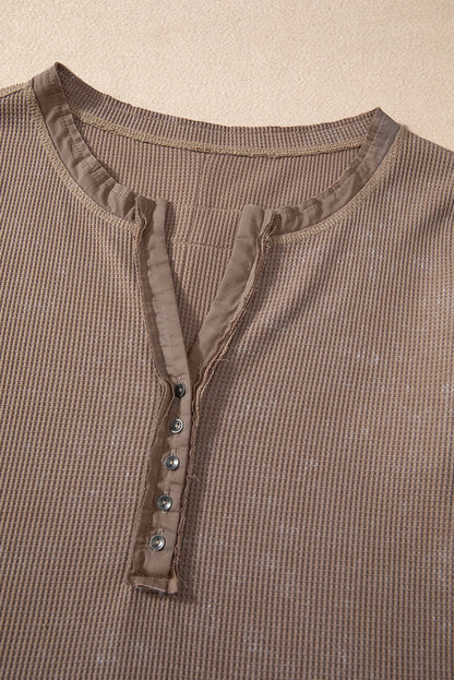Threaded Pear Zahra Waffle Knit Neckline Long Sleeve Top