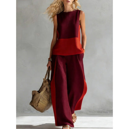 Printed Retro Sleeveless Top & Wide-Leg Pants Set | 12 Prints S–5XL