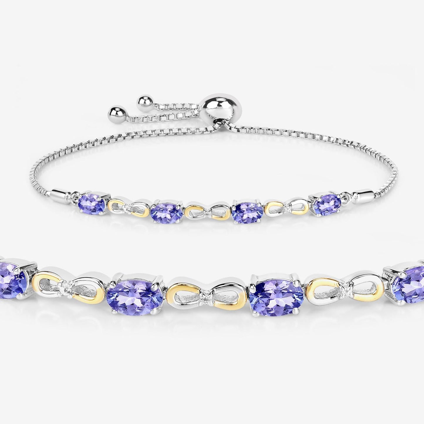 Oval Violet Tanzanite Prong Silver Infinity Bolo Adjustable Bracelet