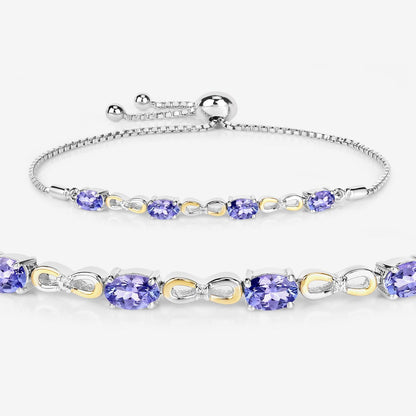 Oval Violet Tanzanite Prong Silver Infinity Bolo Adjustable Bracelet