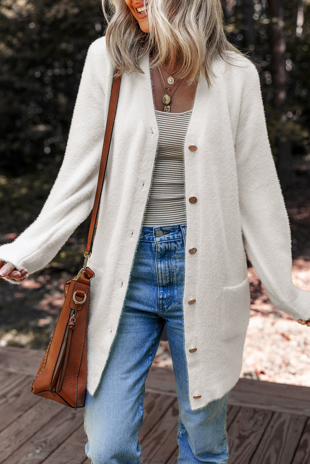 Threaded Pear Brooklyn Front Midi Solid Cardigan