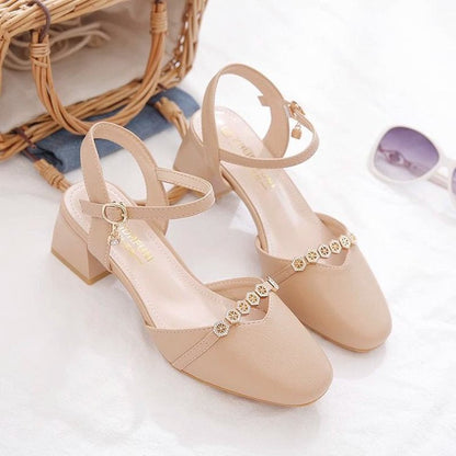 Women's Mid-Heel Slingback Pumps – Square Toe Buckle Strap