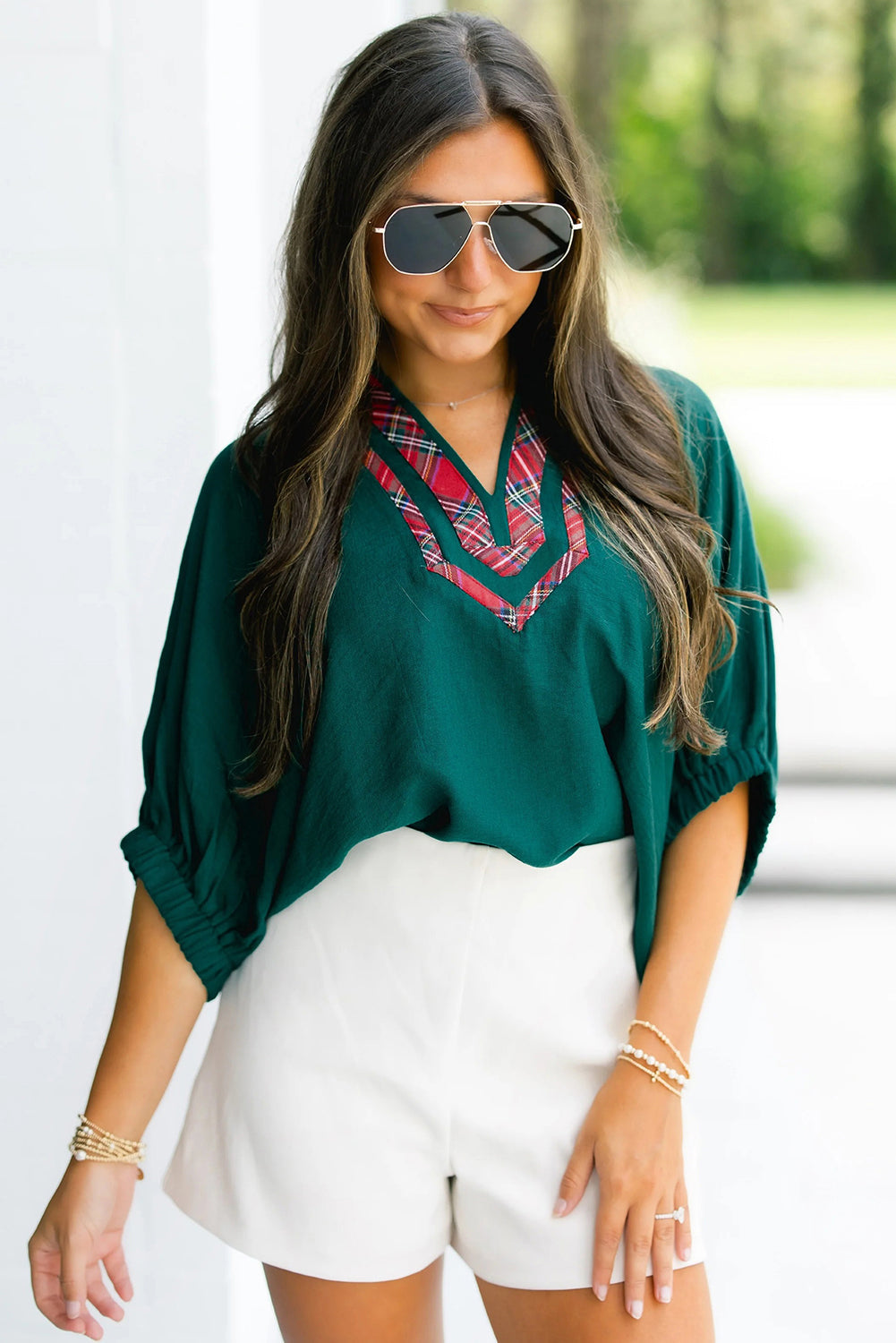 Threaded Pear Janiyah Patchwork Half Sleeve Blouse