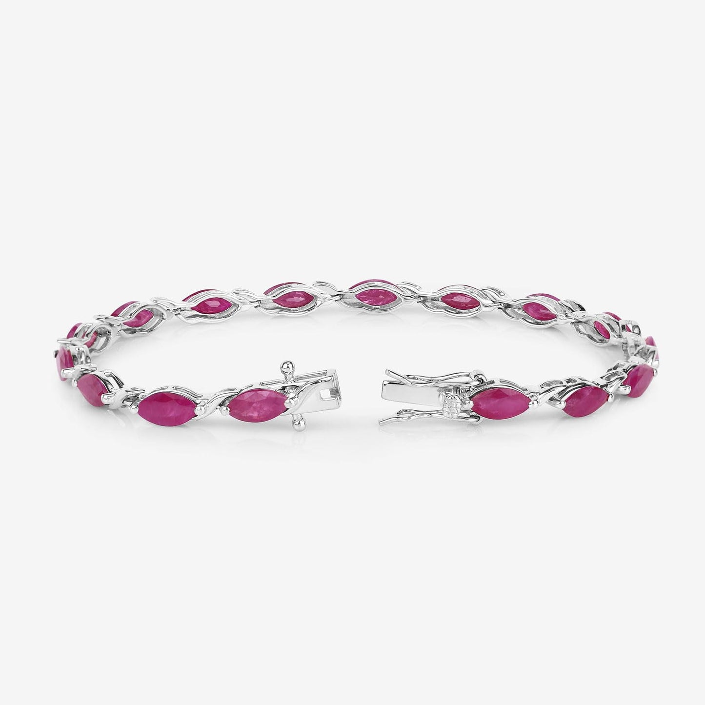 Marquise Pink Ruby Prong 10K White Gold Tennis Bracelet