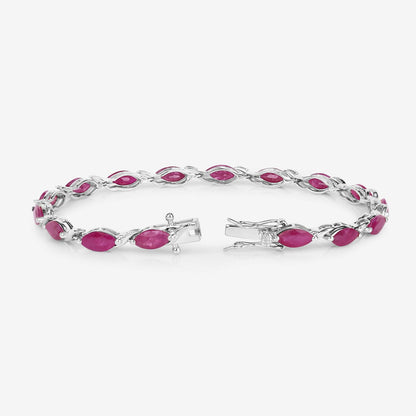 Marquise Pink Ruby Prong 10K White Gold Tennis Bracelet